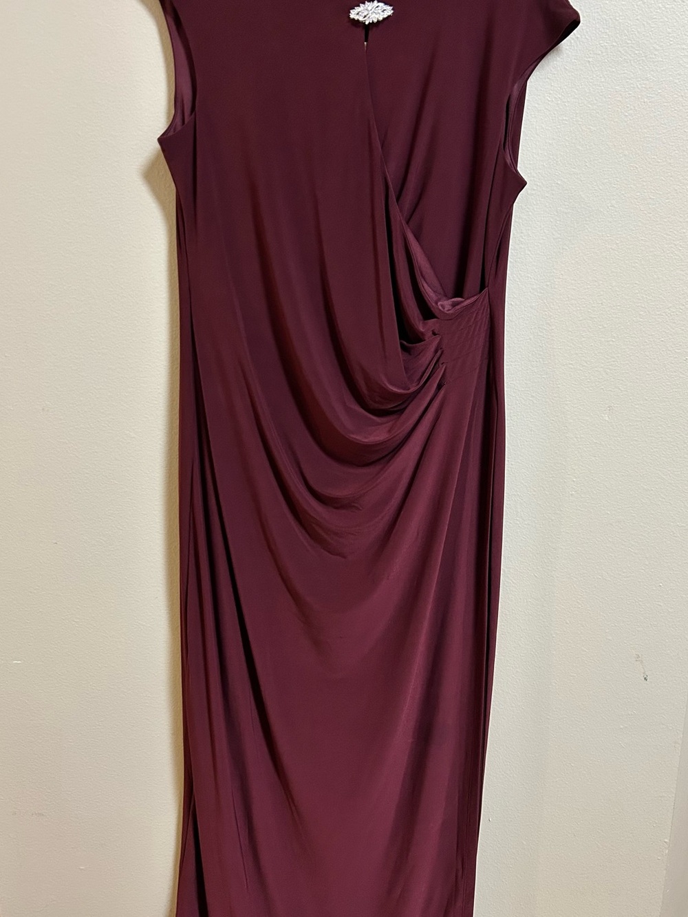 Nipon Boutique Petite 14P Burgundy Dress NWT Draped Ruched Formal Evening Midi